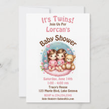 Niedlicher Twin Girl's Baby Shower Watercolor Tedd