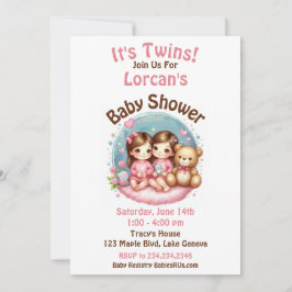 Niedlicher Twin Girl's Baby Shower Watercolor Tedd Einladung