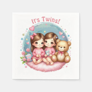 Niedlicher Twin Girl's Baby Shower Watercolor Tedd Serviette