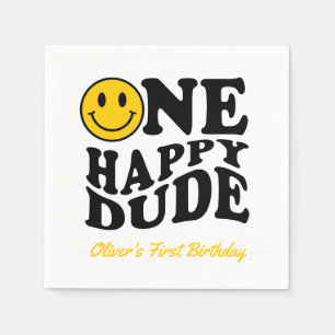 Niedlicher Typ Retro Happy Face 1. Geburtstag Serviette