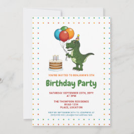 Niedlicher Tyrannosaurus Rex Bunte Geburtstagsball Einladung