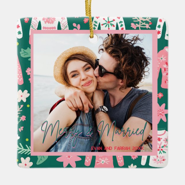 Niedlicher Ugly Sweater Erste Weihnachtsnacht Verh Keramikornament (Vorderseite)