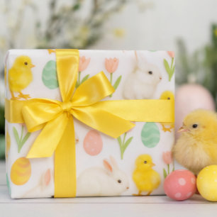 Niedlicher und bunter Hase, Huhn und Ostereier Geschenkpapier
