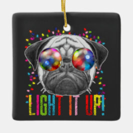 Niedlicher und Cooler Weihnachtshund mit Lichtern  Keramikornament