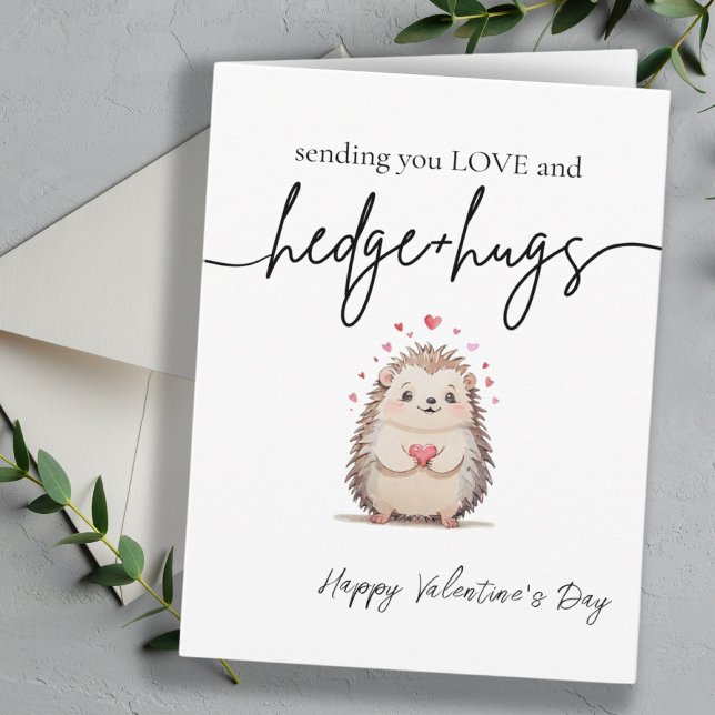 Niedlicher und einfacher Igel Wasserfarbe Valentin Karte (Cute & Simple Watercolor Hedgehog Valentine's Day Card)
