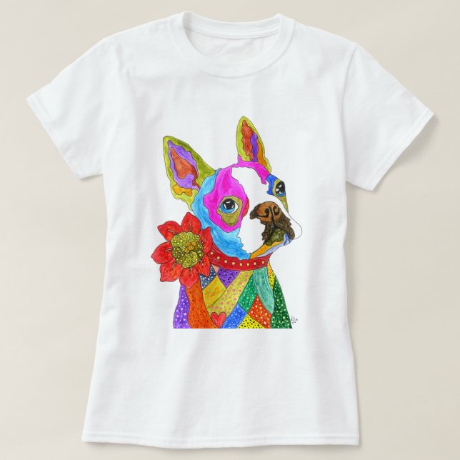 Niedlicher und farbenfroher Boston Terrier T - Shi T-Shirt (Design vorne)