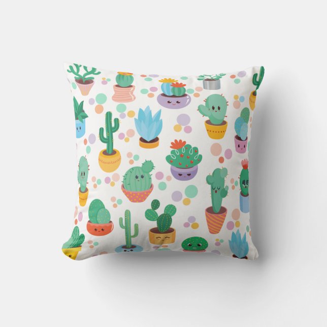 Niedlicher und farbenfroher Cartoon Kakteen in ver Kissen (Vorderseite)