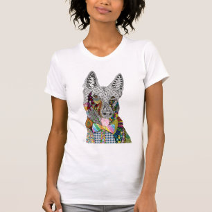 Niedlicher und farbenfroher deutscher Schäferhund- T-Shirt
