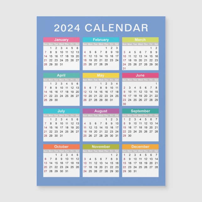Niedlicher und farbenfroher Kalender 2024 | Magnet (Vorderseite)