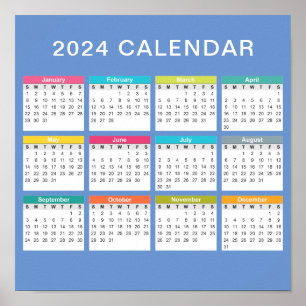 Niedlicher und farbenfroher Kalender 2024   Poster