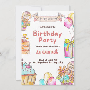 Niedlicher und farbenfroher Kindergeburtstag Party Einladung