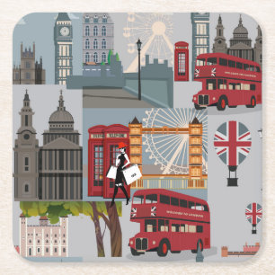 Niedlicher und farbenfroher Londoner Cartoon Zeich Rechteckiger Pappuntersetzer