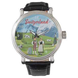 Niedlicher und farbenfroher Schweizer Cartoon Zeic Armbanduhr