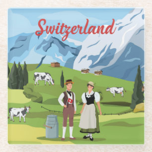 Niedlicher und farbenfroher Schweizer Cartoon Zeic Glasuntersetzer