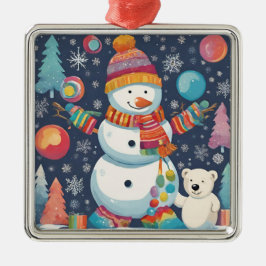 Niedlicher und farbenfroher Weihnachtsschneemann Ornament Aus Metall