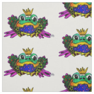 Niedlicher und farbiger Frosch mit Kronenstoff Stoff