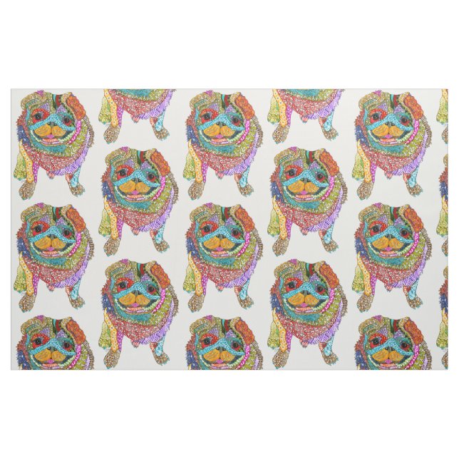 Niedlicher und farbiger Mops Stoff (Fat Quarter (45,7 x 55,9 cm))