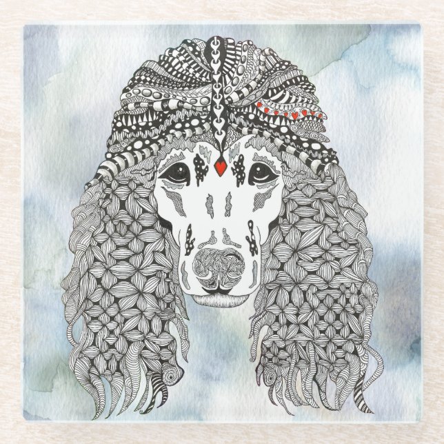 Niedlicher und farbiger Poodle Dog Glass Untersetz Glasuntersetzer (Vorderseite)