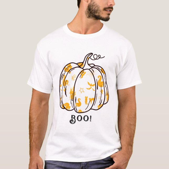 Niedlicher und gespeckter Orange Jack-O’ Lantern T-Shirt (Vorderseite)