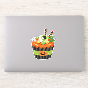 Niedlicher und grauenhafter Halloween Cupcake mit Aufkleber