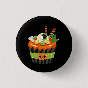 Niedlicher und grauenhafter Halloween Cupcake mit  Button