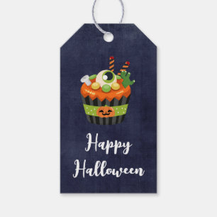 Niedlicher und grauenhafter Halloween Cupcake mit Geschenkanhänger