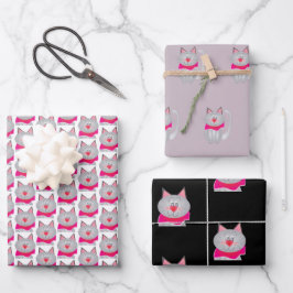 Niedlicher und Künstlerischer Katzendesigner Geschenkpapier Set