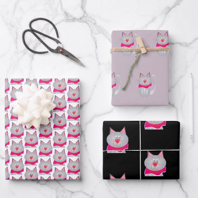 Niedlicher und Künstlerischer Katzendesigner Geschenkpapier Set (Vorderseite)