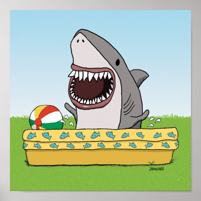 Niedlicher und lustiger Happy Shark im Pool Poster (Vorne)