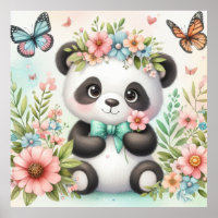 Niedlicher und lustiger Panda-Bär unter den Blume 