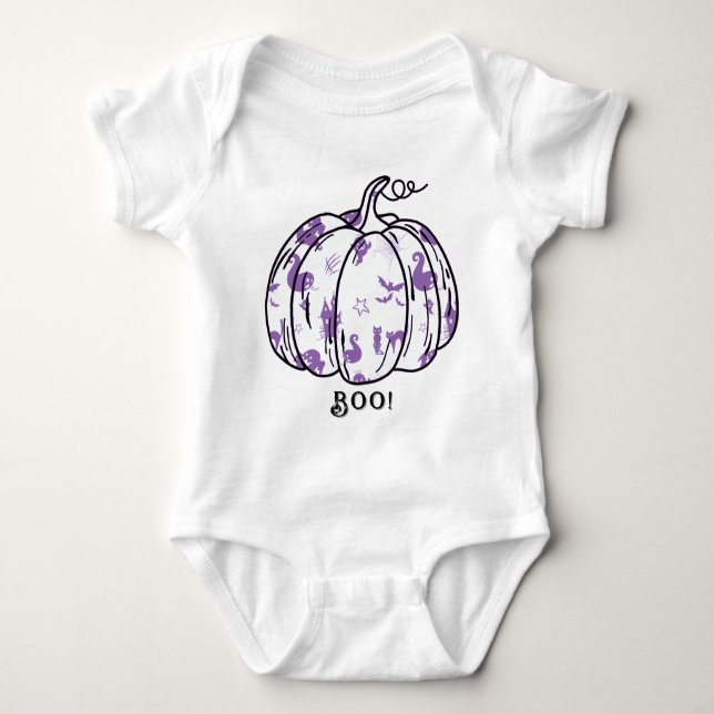 Niedlicher und Spooker Lila Jack-O’-Lantern Baby Strampler (Vorderseite)