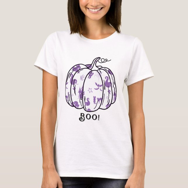Niedlicher und Spooker Lila Jack-O’-Lantern T-Shirt (Vorderseite)