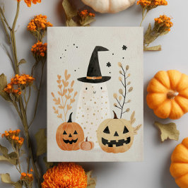 Niedlicher und spöttischer Geist mit Jack-o''-Lant Postkarte