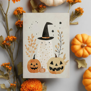 Niedlicher und spöttischer Geist mit Jack-o''-Lant Postkarte