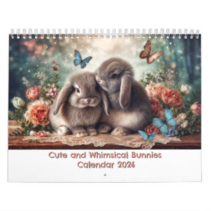 Niedlicher und weißer Bunnies-Kalender Kalender