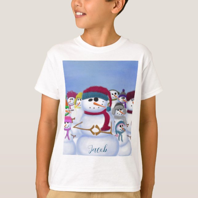 Niedlicher und Whimsischer Schneemann T - Shirt (Vorderseite)