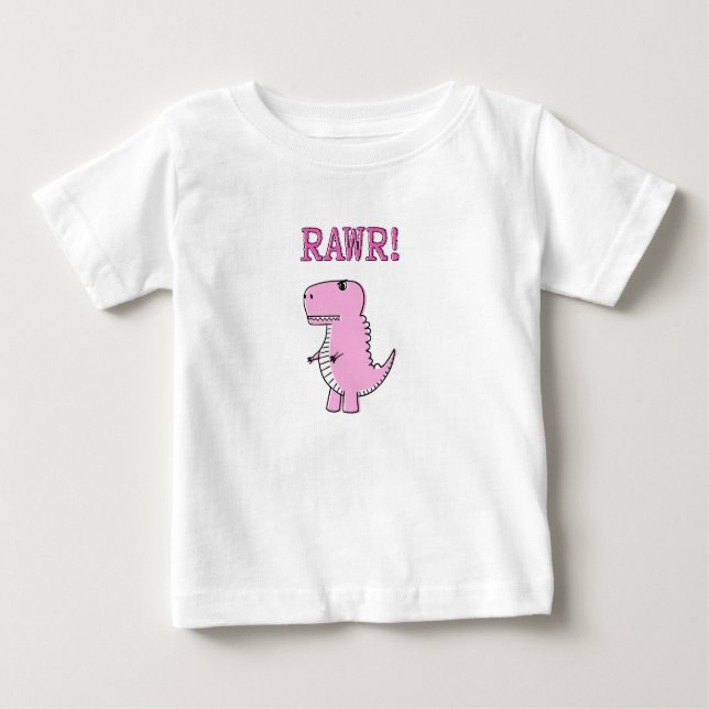 Niedlicher und wütend rosa Cartoon T-Rex Dinosauri Baby T-shirt (Vorderseite)