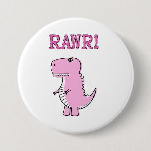 Niedlicher und wütend rosa Cartoon T-Rex Dinosauri Button