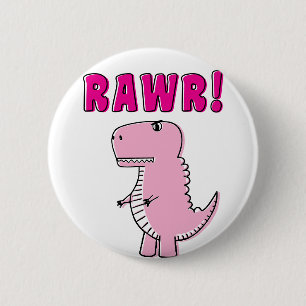 Niedlicher und wütend rosa Cartoon T-Rex Dinosauri Button