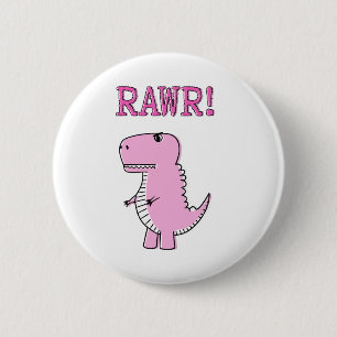 Niedlicher und wütend rosa Cartoon T-Rex Dinosauri Button