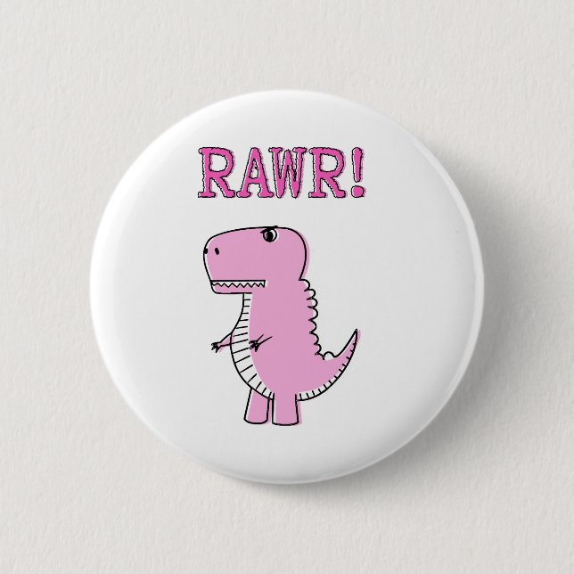 Niedlicher und wütend rosa Cartoon T-Rex Dinosauri Button (Vorderseite)