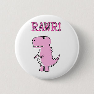 Niedlicher und wütend rosa Cartoon T-Rex Dinosauri Button