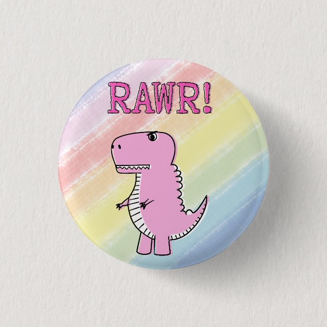 Niedlicher und wütend rosa Cartoon T-Rex Dinosauri Button (Vorderseite)