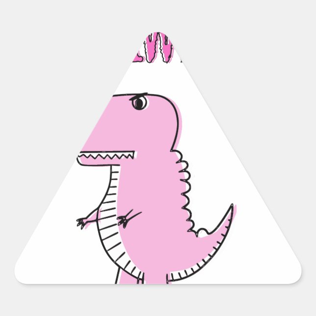 Niedlicher und wütend rosa Cartoon T-Rex Dinosauri Dreieckiger Aufkleber (Vorderseite)