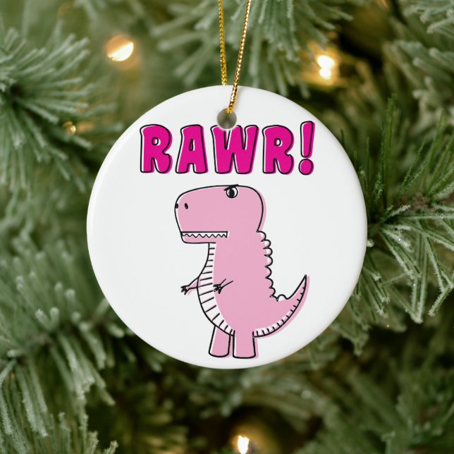 Niedlicher und wütend rosa Cartoon T-Rex Dinosauri Keramik Ornament (Baum)