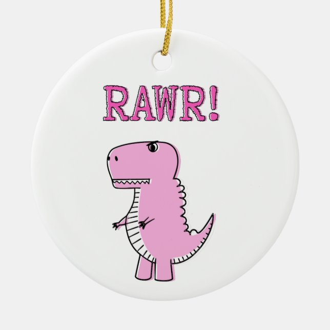 Niedlicher und wütend rosa Cartoon T-Rex Dinosauri Keramik Ornament (Vorne)