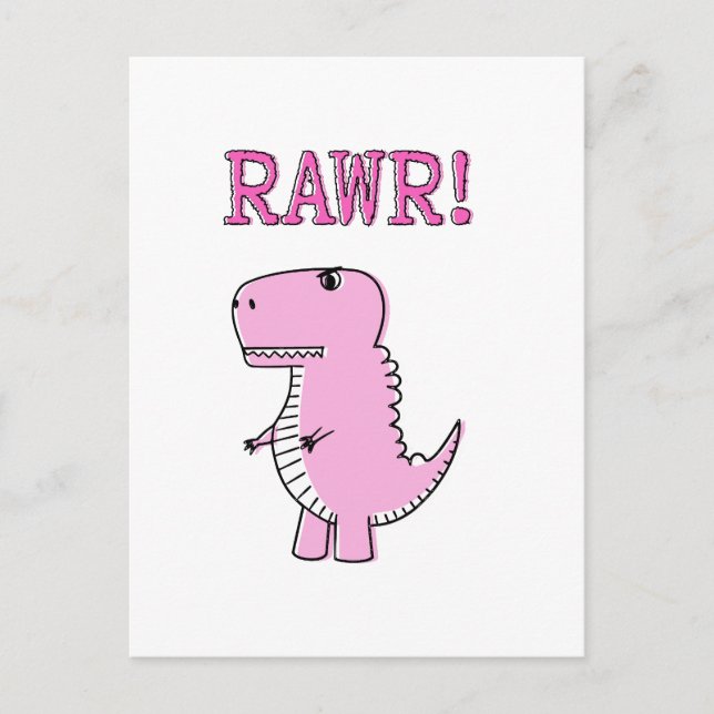 Niedlicher und wütend rosa Cartoon T-Rex Dinosauri Postkarte (Vorderseite)