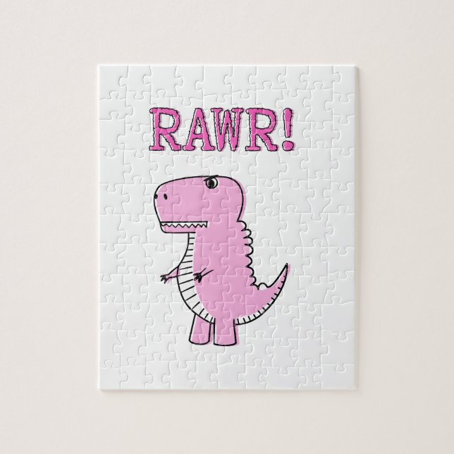 Niedlicher und wütend rosa Cartoon T-Rex Dinosauri Puzzle (Vertikal)