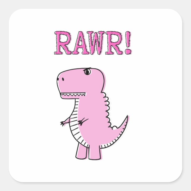 Niedlicher und wütend rosa Cartoon T-Rex Dinosauri Quadratischer Aufkleber (Vorderseite)