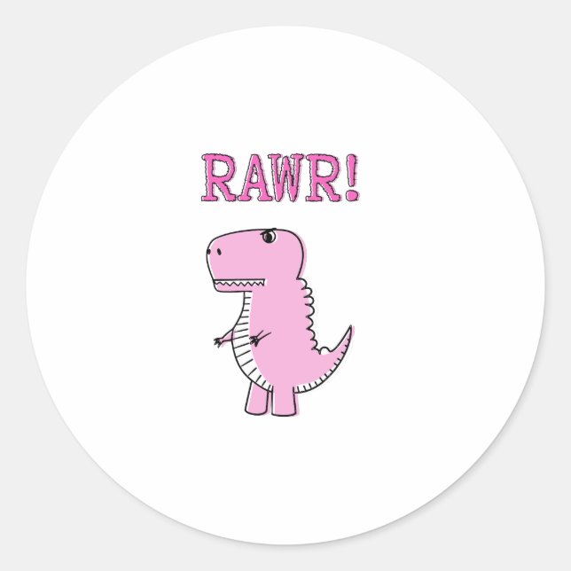 Niedlicher und wütend rosa Cartoon T-Rex Dinosauri Runder Aufkleber (Vorderseite)